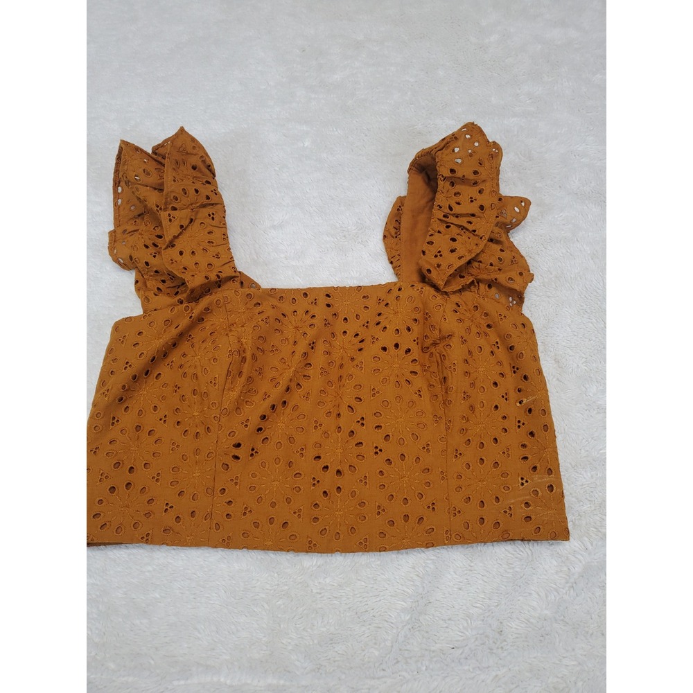 Lilly Pulitzer Toffee Brown Floral Eyelet Ruffle Crop Top 6 Gritty Boho Festival